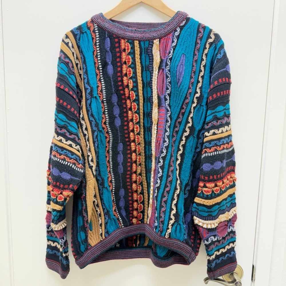 VTG Protege Collection Sweater Mens Lg 3D Textured Multicolor Knit Coogi Style